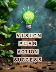 Vision Plan Action Success Concept with Target Light Bulb