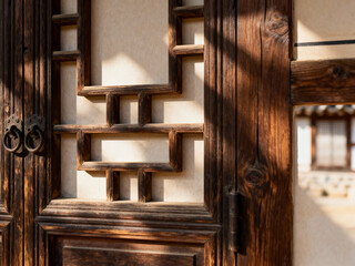 old wooden door with a window