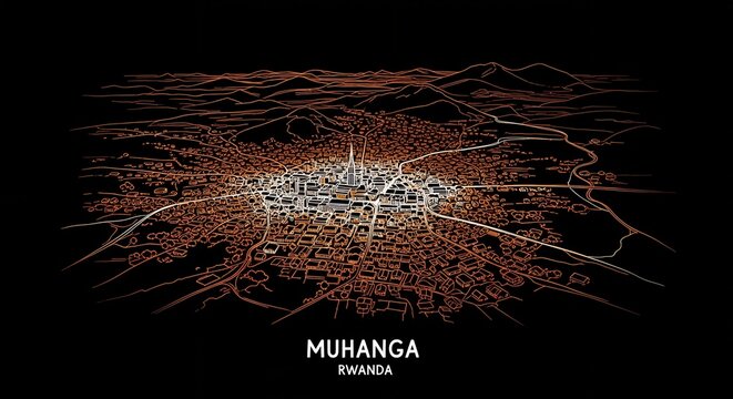 Geographic Visualization, Muhanga, Rwanda, Digital Illustration, Urban Landscape