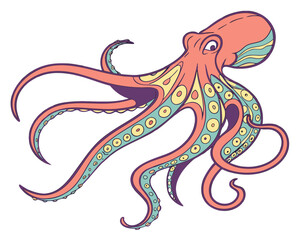 Octopus underwater silhouette illustration isolated on white background