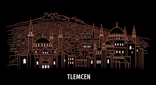 Tlemcen Cityscape, Architectural Marvel, Night View, Illustration