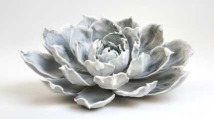silver echeveria, with white wax on the leaves, have many leaves, white background