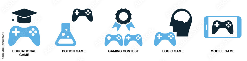 Poster set of gaming icon vector. ideal for games, apps, and entertainment themes. a collection of simple, 