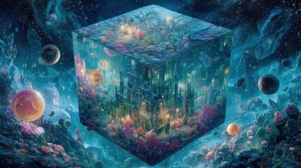 Cosmic Cube City With Planets