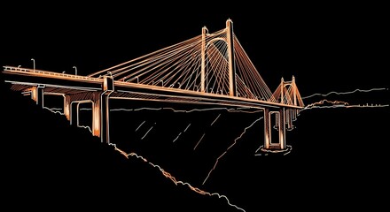Illuminated Suspension Bridge Design, Night Scene, Urban Landscape