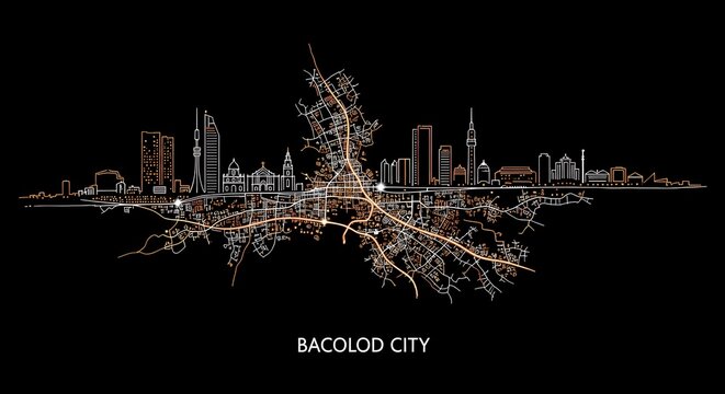 City Skyline Illustration, Bacolod City, Urban Landscape Art