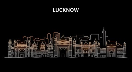 Lucknow Architecture at Night, City Skyline