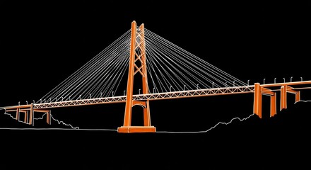 Fototapeta premium Bridge Construction Action, Engineering Marvel, Urban Landscape, Illustration