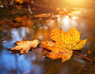 Autumn leaves on water