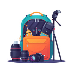 vector illustration of a backpack and tools
