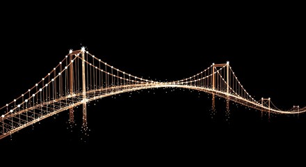 Obraz premium Suspension Bridge Night Lights: A mesmerizing visual of a suspension bridge aglow against the dark, starry night. The lines and light creates a sense of connectivity and modern design