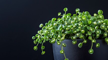 String of Pearls plant, senecio, curio, dark background 