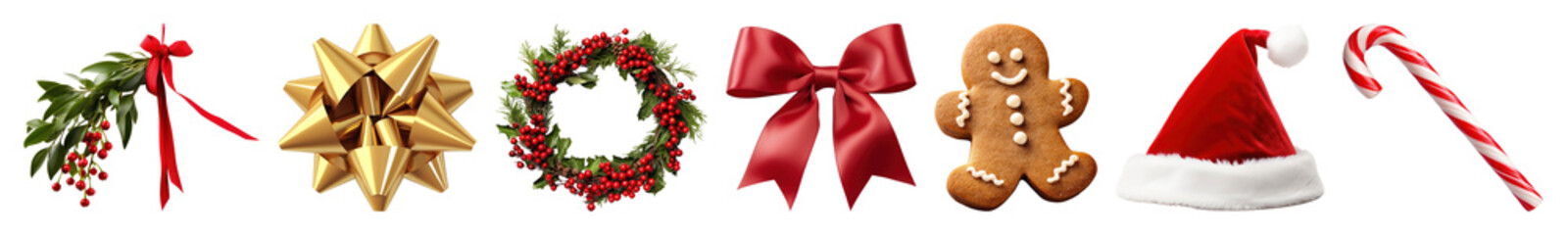 PNG Festive holiday decoration elements, element set on transparent background
