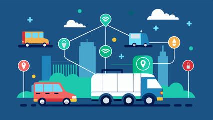 Fototapeta premium A smart transportation system optimizing delivery routes to reduce fuel consumption and increase efficiency.. Vector illustration