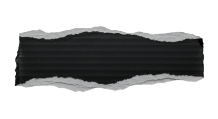 Torn Black Corrugated Cardboard Paper Strip with Rough Edges.