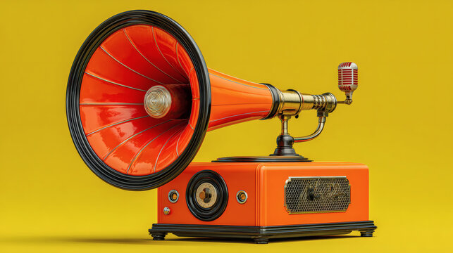 Vintage Gramophone on a Yellow Background