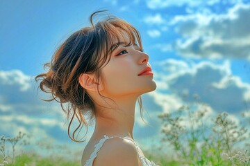 空を見上げる上昇志向の女性