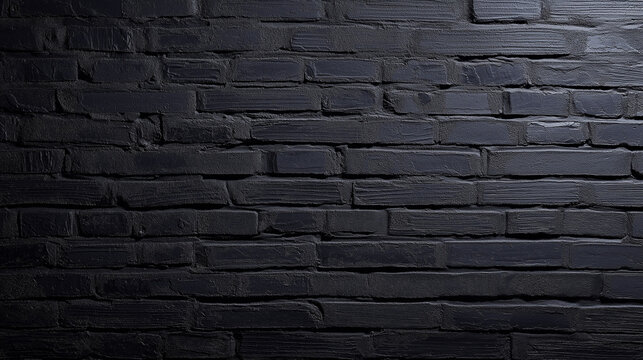 matte. Textured black brick wall in a panoramic wide view, featuring a matte surface with subtle variations. real-estate listings.