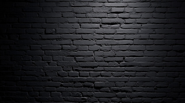 matte. Textured black brick wall in a panoramic wide view, featuring a matte surface with subtle variations. real-estate listings.