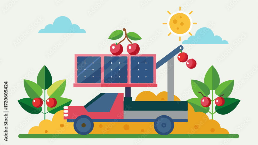 Poster a selfcharging solarpowered berry picker that can work day and night without needing to stop for ref