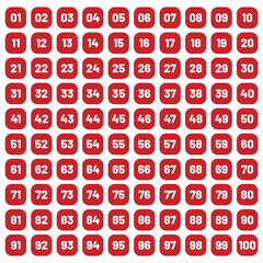 Set of 1-100 numbers design . Typography set of rectangle 1 to 100 Numbers. Bullet point number icon. Numeral typographic flat icon. eps 10