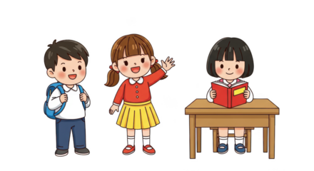 Cartoon of children isolated on transparent background, back to school concept