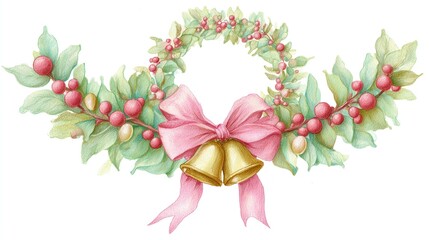 Exquisite Watercolor Christmas Wreath (Greeting Card & Holiday Decor Material)