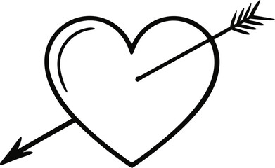Love Heart with Arrow Simple Linear Hand Drawn Doodle