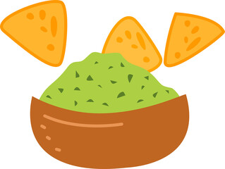Mexican Food Illustration, Food Nachos, Mexican sauce guacamole with nachos