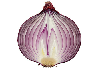 Red onion cut in half isolated on transparent background, a healthy vegetable