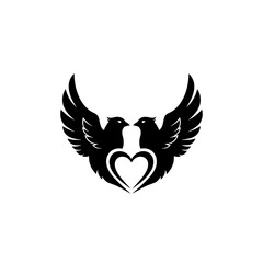 Obraz premium Doves Love and Peace Logo - Open Wings Vector Silhouette