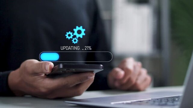 Software update or operating system upgrade concept. Installing update process, Improved functionality in the new version and improved security. 