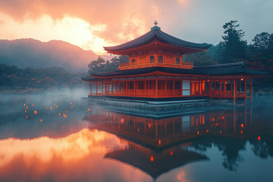 Pagoda in the middle of a lake.