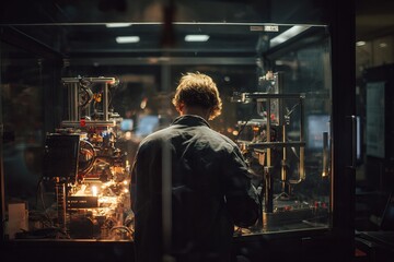 Obraz premium Engineer working with advanced machinery in laboratory