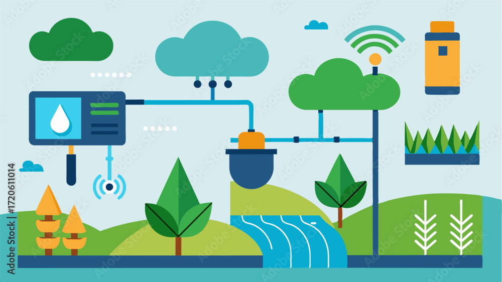 Poster a smart irrigation system connected to a central database using weather predictions and soil moistur
