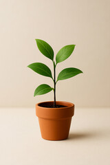 Obraz premium Vibrant Green Plant in Terracotta Pot Represents New Beginnings