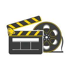 Film Reel and Clapperboard Cinema Icon Movie Production Filmmaking
