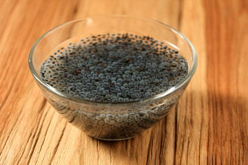 A Bowl of Soaked Basil Seeds or Biji Selasih.