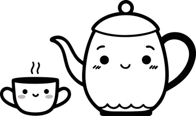 Tea Pot and Cup Doodle Silhouette Vector Cute Hand Drawn