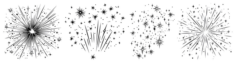 PNG Vintage starburst fireworks illustration, element set on transparent background