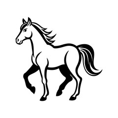 Elegant black and white horse silhouette in motion