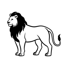 Majestic black and white lion standing profile illustration