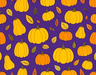 Autumn pumpkins and leaves pattern (1)