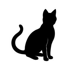 Sleek black cat silhouette sitting gracefully on white background