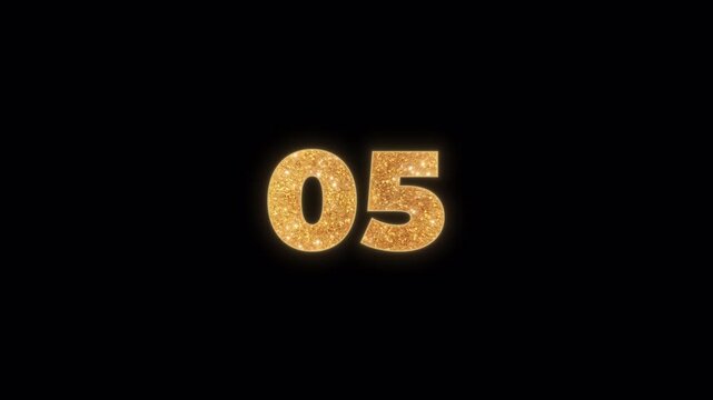 Glamorous 10-second countdown with sparkling golden glitter numbers. An elegant timer for events and parties, featuring a transparent background with alpha channel for easy integration.
