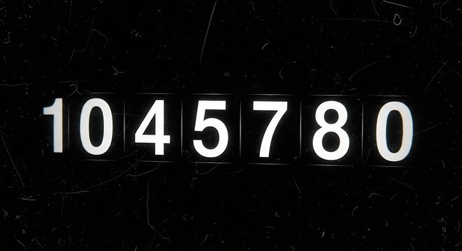 A display of white numbers on a black backdrop, showing the sequence 1045780, creating a sense of anticipation or progression.