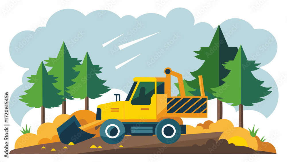 Poster a selfdriving bulldozer clears out fallen trees and debris ensuring safe and efficient passage for f
