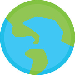 Flat colored icon of the Earth globe with simple continents. Ideal for education, environment, geography, travel, and global themes