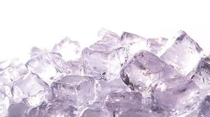 Obraz premium Close-up shot of perfectly shaped ice cubes with edges catching the light, showing a high level of clarity and detail, isolated on a pristine white background,