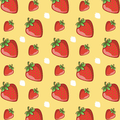 Seamless Strawberry Fruit Pattern Cartoon Red Berry Background